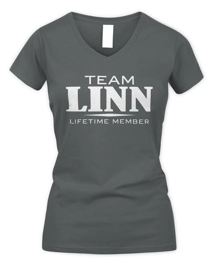 LINN BL62-K4-128 - Personalized “Team NAME Lifetime Member” - Women's V-Neck T-Shirt - Charcoal