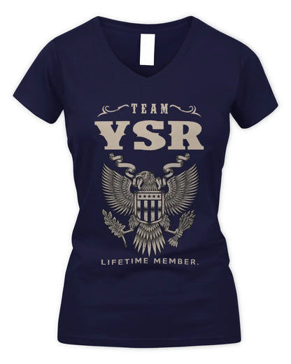 YSR TP06-K82 – Personalized Classic Style Apparel “Team NAME Lifetime Member” - Women's V-Neck T-Shirt - Navy