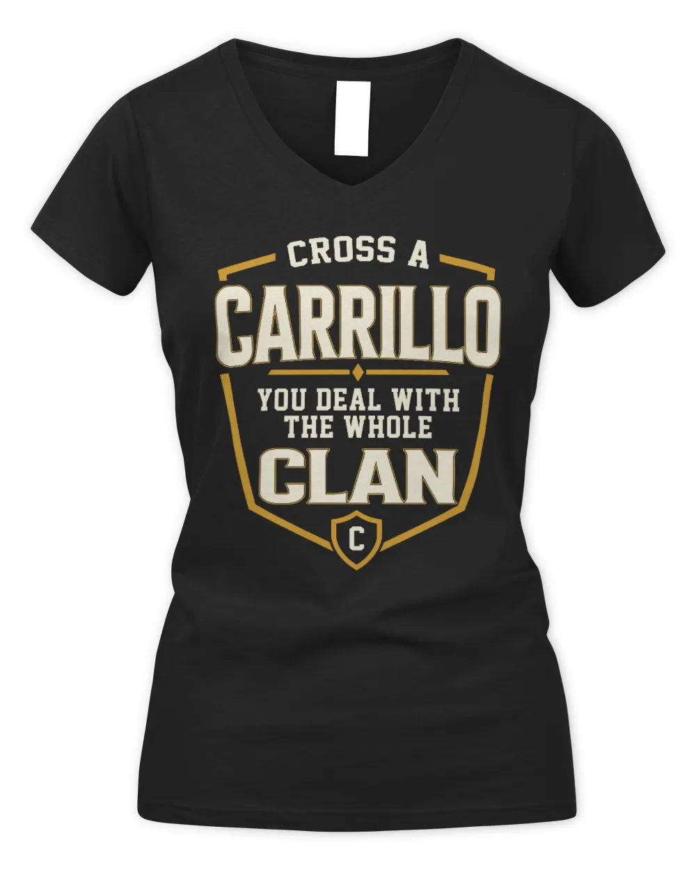 CARRILLO NT1-K008 Cross A/An NAME, You Deal With the Whole Clan | Personalized Vintage T-Shirt - Women's V-Neck T-Shirt - Black