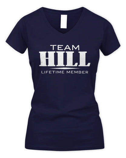 HILL BL62-K4-128 - Personalized “Team NAME Lifetime Member” - Women's V-Neck T-Shirt - Navy