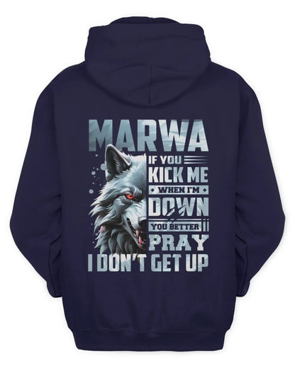 MARWA AP62-K4-666 - Personalized Fierce Wolf Quote Apparel “If You Kick Me When I’m Down, You Better Pray I Don’t Get Up” - Unisex Hoodie - Navy