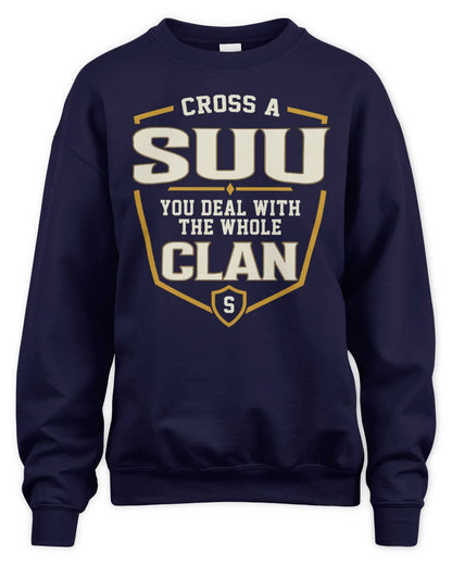SUU NT1-K008 Cross A/An NAME, You Deal With the Whole Clan | Personalized Vintage T-Shirt - Unisex Sweatshirt - Navy