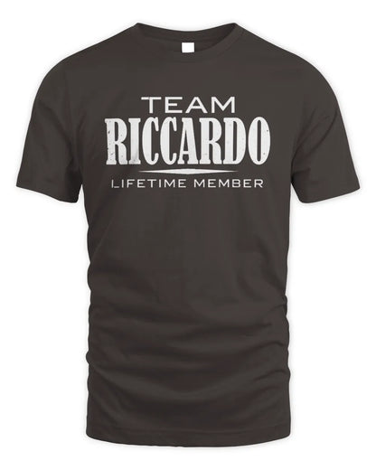 RICCARDO BL62-K4-128 - Personalized “Team NAME Lifetime Member” - Unisex Standard T-Shirt - Dark Chocolate