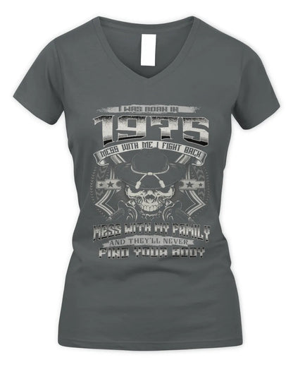 1975 HH89-K2 – Protective Family Quote T-Shirt - Women's V-Neck T-Shirt - Charcoal