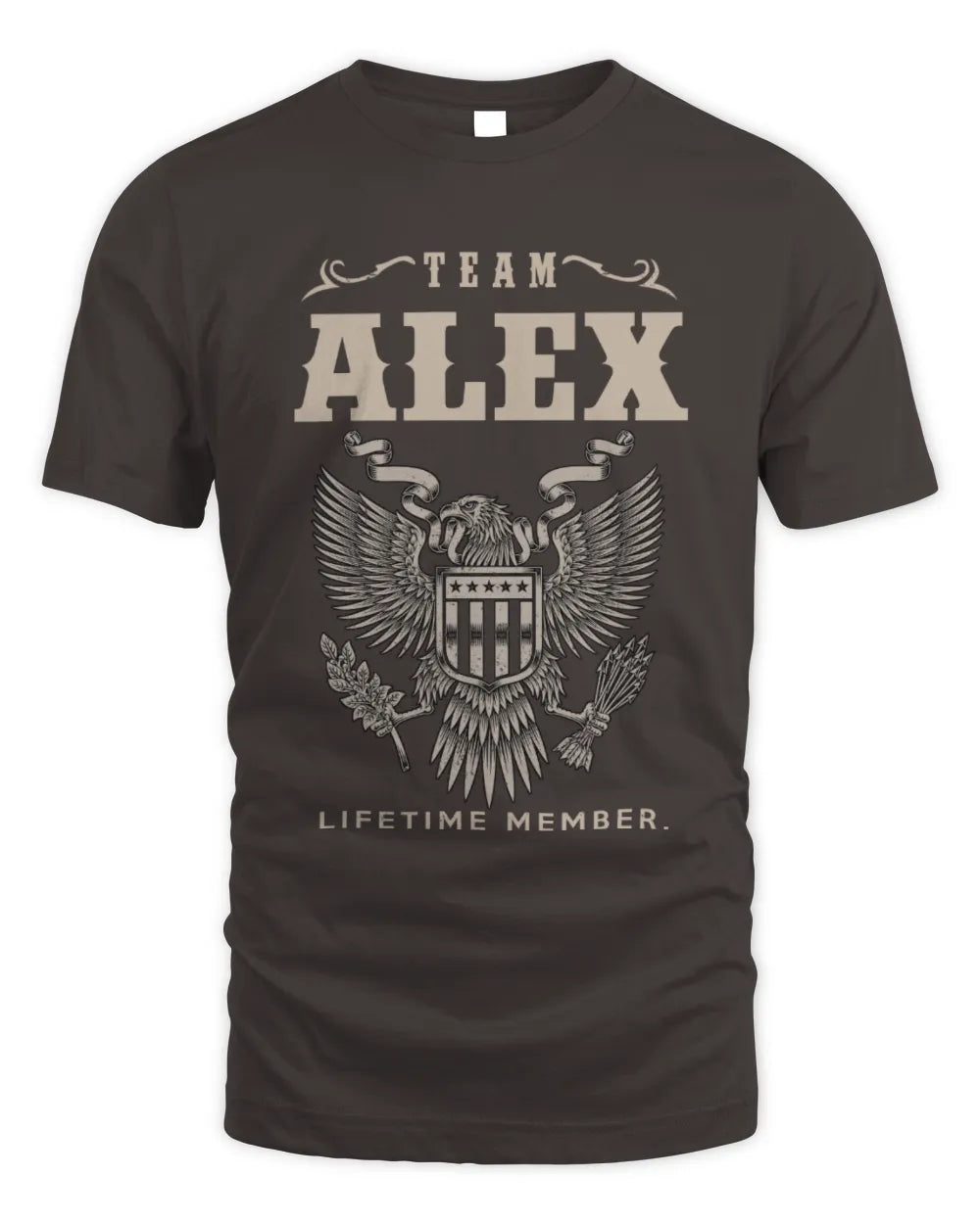 ALEX TP06-K82 – Personalized Classic Style Apparel “Team NAME Lifetime Member” - Unisex Standard T-Shirt - Dark Chocolate