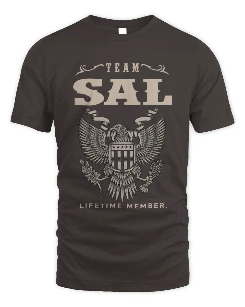 SAL TP06-K82 – Personalized Classic Style Apparel “Team NAME Lifetime Member” - Unisex Standard T-Shirt - Dark Chocolate