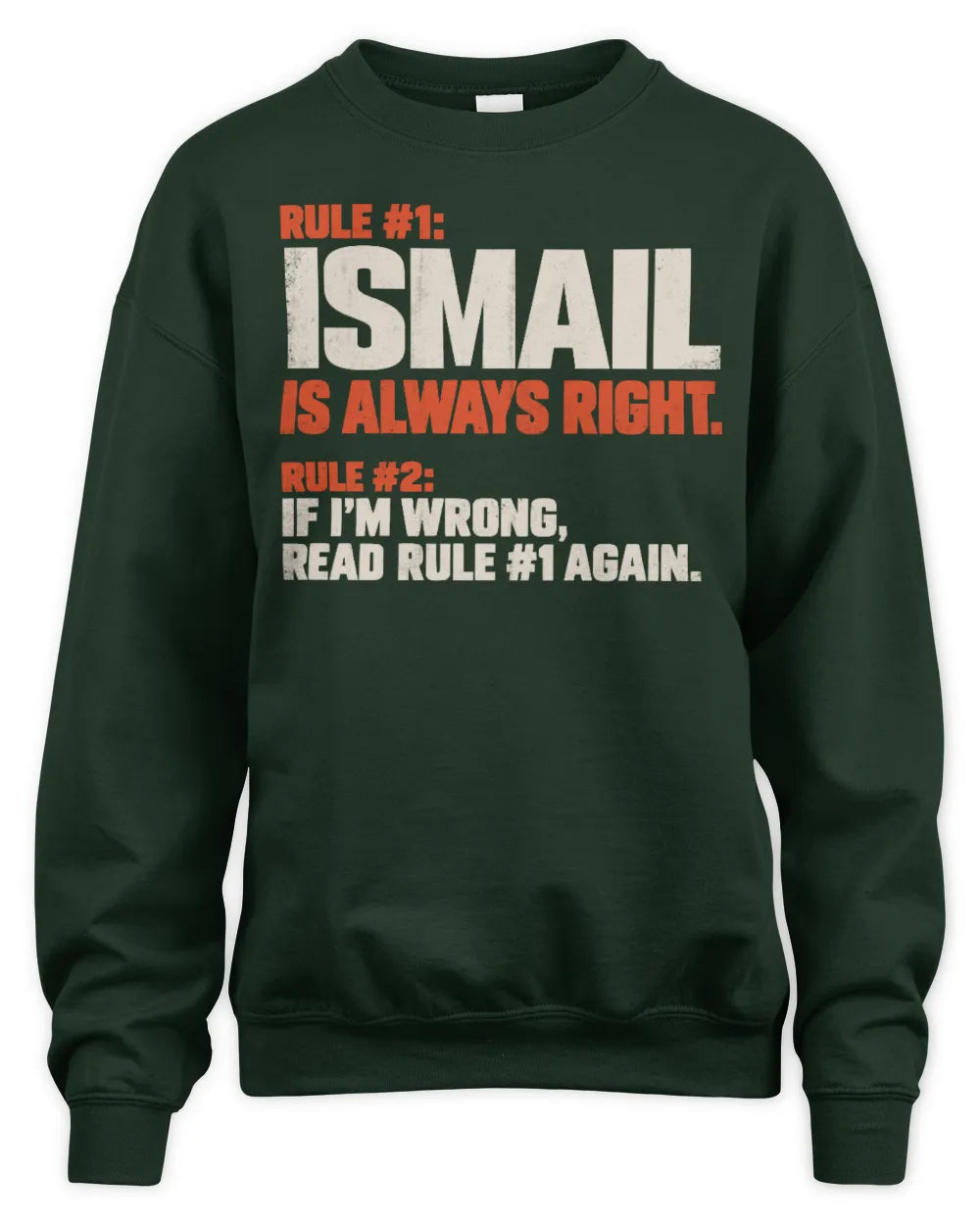 ISMAIL NP1-H006 
Always Right Personalized Name T-Shirt – Funny Custom Name Shirt - Unisex Sweatshirt - Forest Green