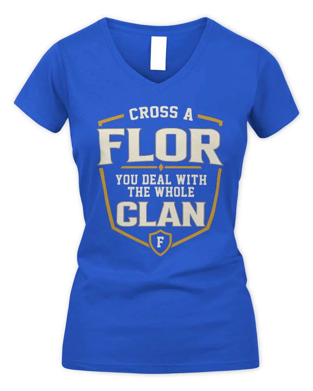 FLOR NT1-K008 Cross A/An NAME, You Deal With the Whole Clan | Personalized Vintage T-Shirt - Women's V-Neck T-Shirt - Royal