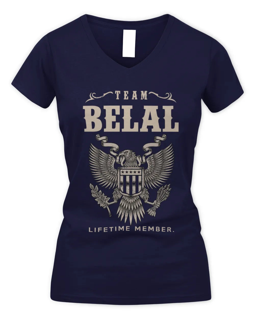BELAL TP06-K82 – Personalized Classic Style Apparel “Team NAME Lifetime Member” - Women's V-Neck T-Shirt - Navy