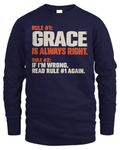 GRACE NP1-H006 - Always Right Personalized Name T-Shirt – Funny Custom Name Shirt - Men's Long Sleeved T-Shirt - Navy