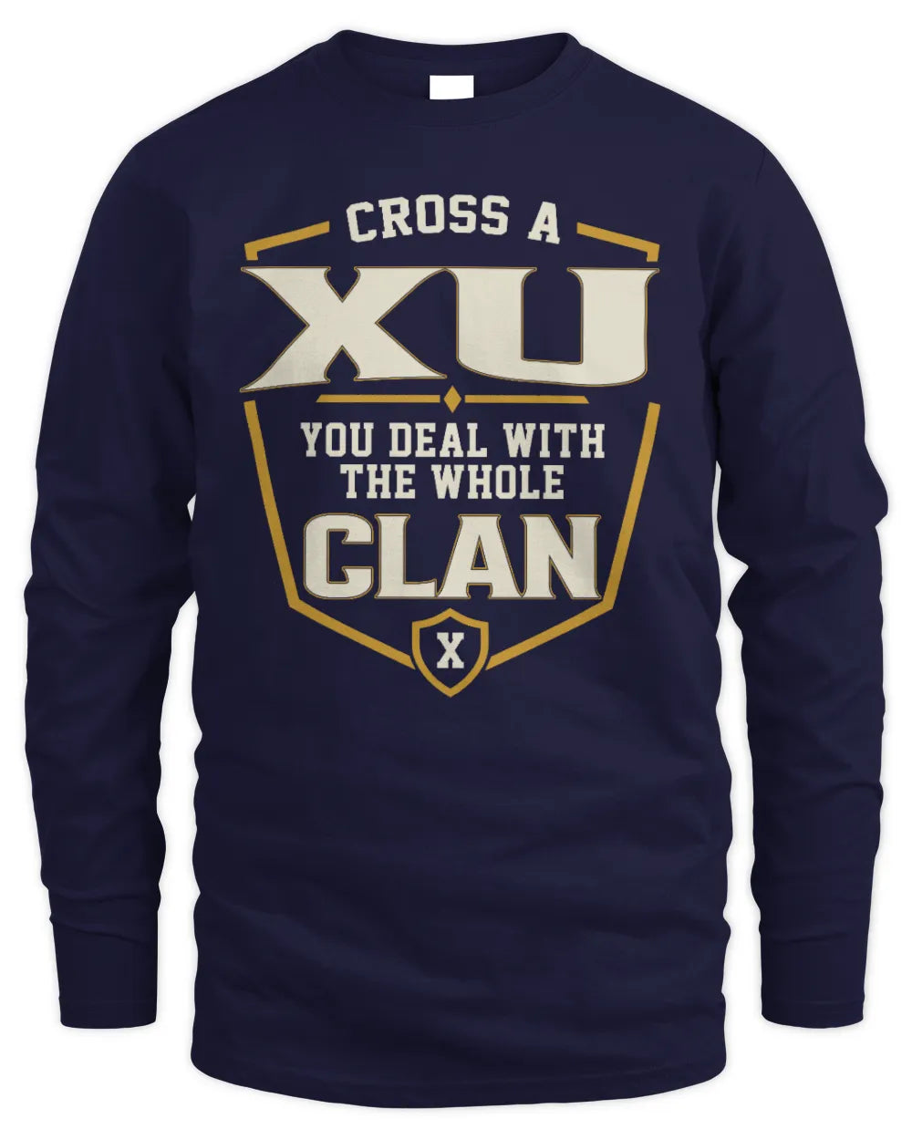 XU NT1-K008 Cross A/An NAME, You Deal With the Whole Clan | Personalized Vintage T-Shirt - Men's Long Sleeved T-Shirt - Navy