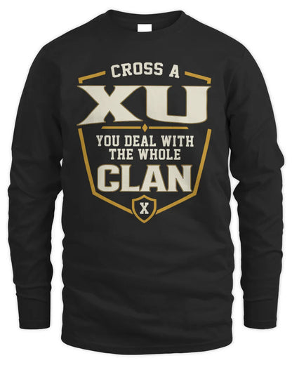 XU NT1-K008 Cross A/An NAME, You Deal With the Whole Clan | Personalized Vintage T-Shirt - Men's Long Sleeved T-Shirt - Black