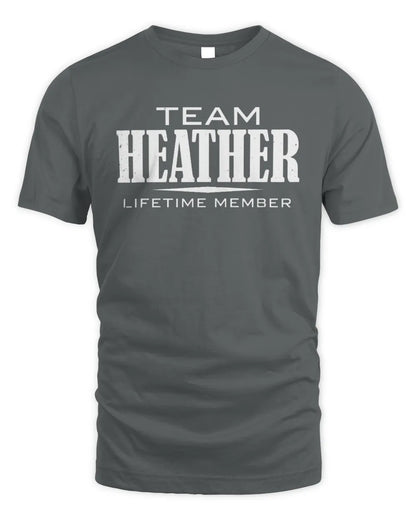 HEATHER BL62-K4-128 - Personalized “Team NAME Lifetime Member” - Unisex Standard T-Shirt - Charcoal