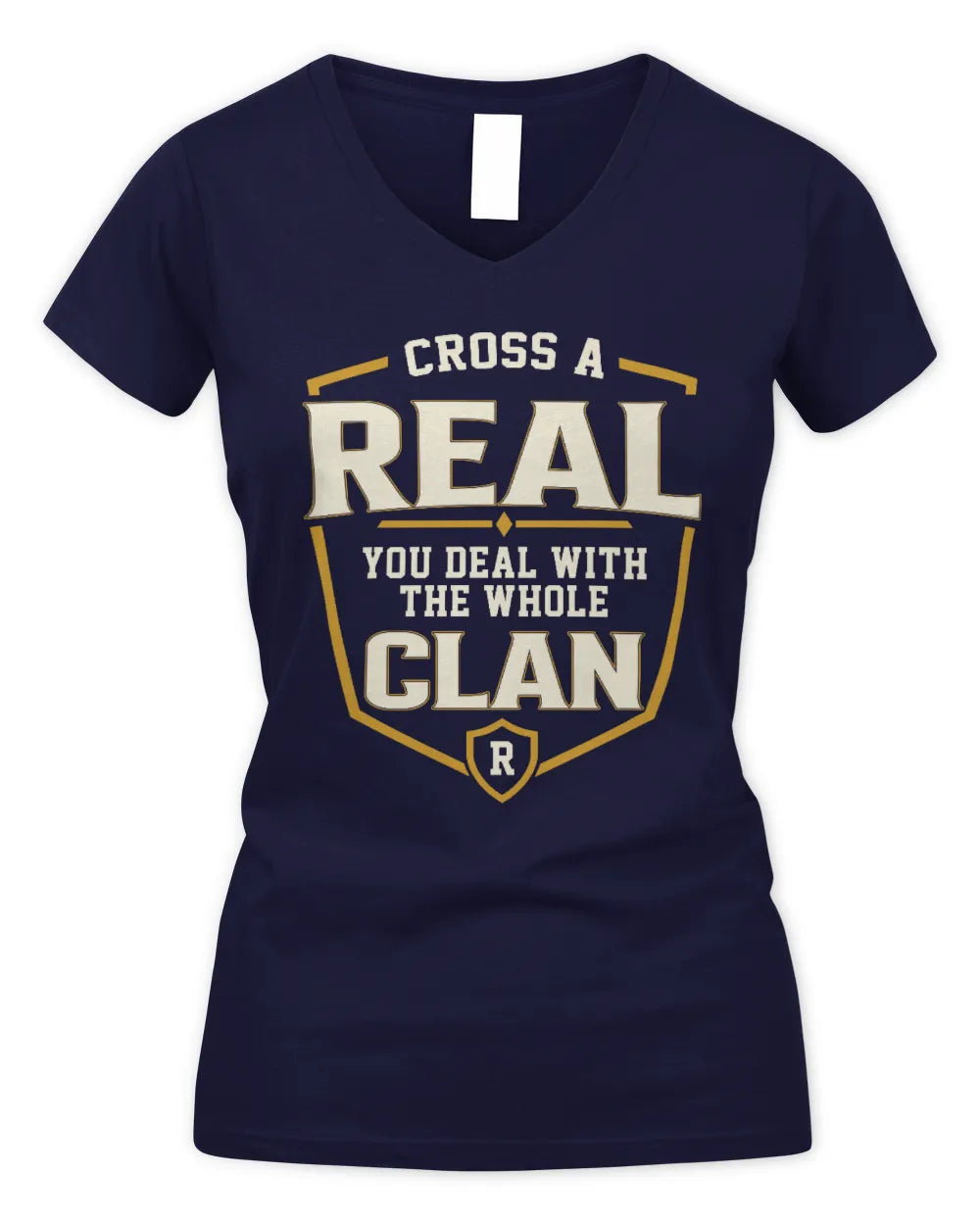REAL NT1-K008 Cross A/An NAME, You Deal With the Whole Clan | Personalized Vintage T-Shirt - Women's V-Neck T-Shirt - Navy