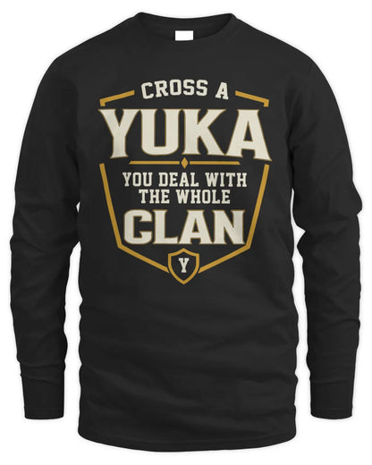 YUKA NT1-K008 Cross A/An NAME, You Deal With the Whole Clan | Personalized Vintage T-Shirt - Men's Long Sleeved T-Shirt - Black