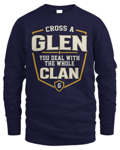 GLEN NT1-K008 Cross A/An NAME, You Deal With the Whole Clan | Personalized Vintage T-Shirt - Men's Long Sleeved T-Shirt - Navy