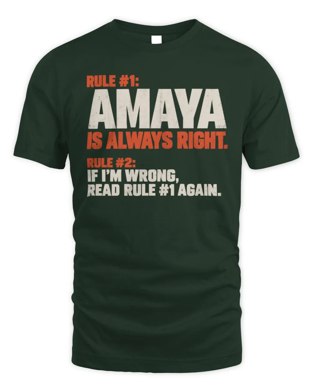 AMAYA NP1-H006 
Always Right Personalized Name T-Shirt – Funny Custom Name Shirt - Unisex Standard T-Shirt - Forest Green
