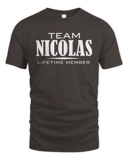 NICOLAS BL62-K4-128 - Personalized “Team NAME Lifetime Member” - Unisex Standard T-Shirt - Dark Chocolate