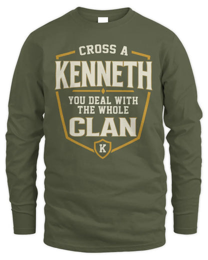 KENNETH NT1-K008 Cross A/An NAME, You Deal With the Whole Clan | Personalized Vintage T-Shirt - Men's Long Sleeved T-Shirt - Military Green