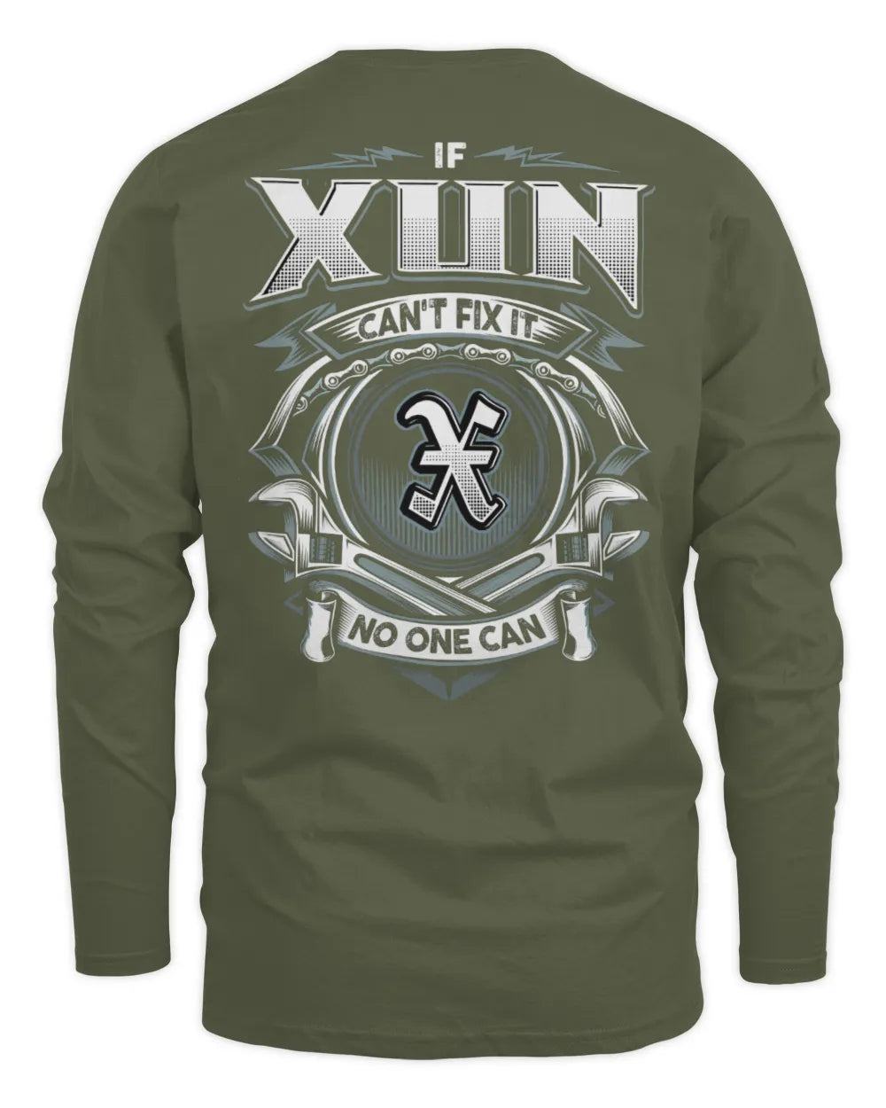XUN AP81-K4-626 - Personalized Ahmed Quote Apparel “If Ahmed Can't Fix It, No One Can” - Men's Long Sleeved T-Shirt - Military Green