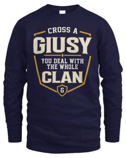 GIUSY NT1-K008 Cross A/An NAME, You Deal With the Whole Clan | Personalized Vintage T-Shirt - Men's Long Sleeved T-Shirt - Navy