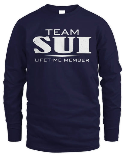 SUI BL62-K4-128 - Personalized “Team NAME Lifetime Member” - Men's Long Sleeved T-Shirt - Navy