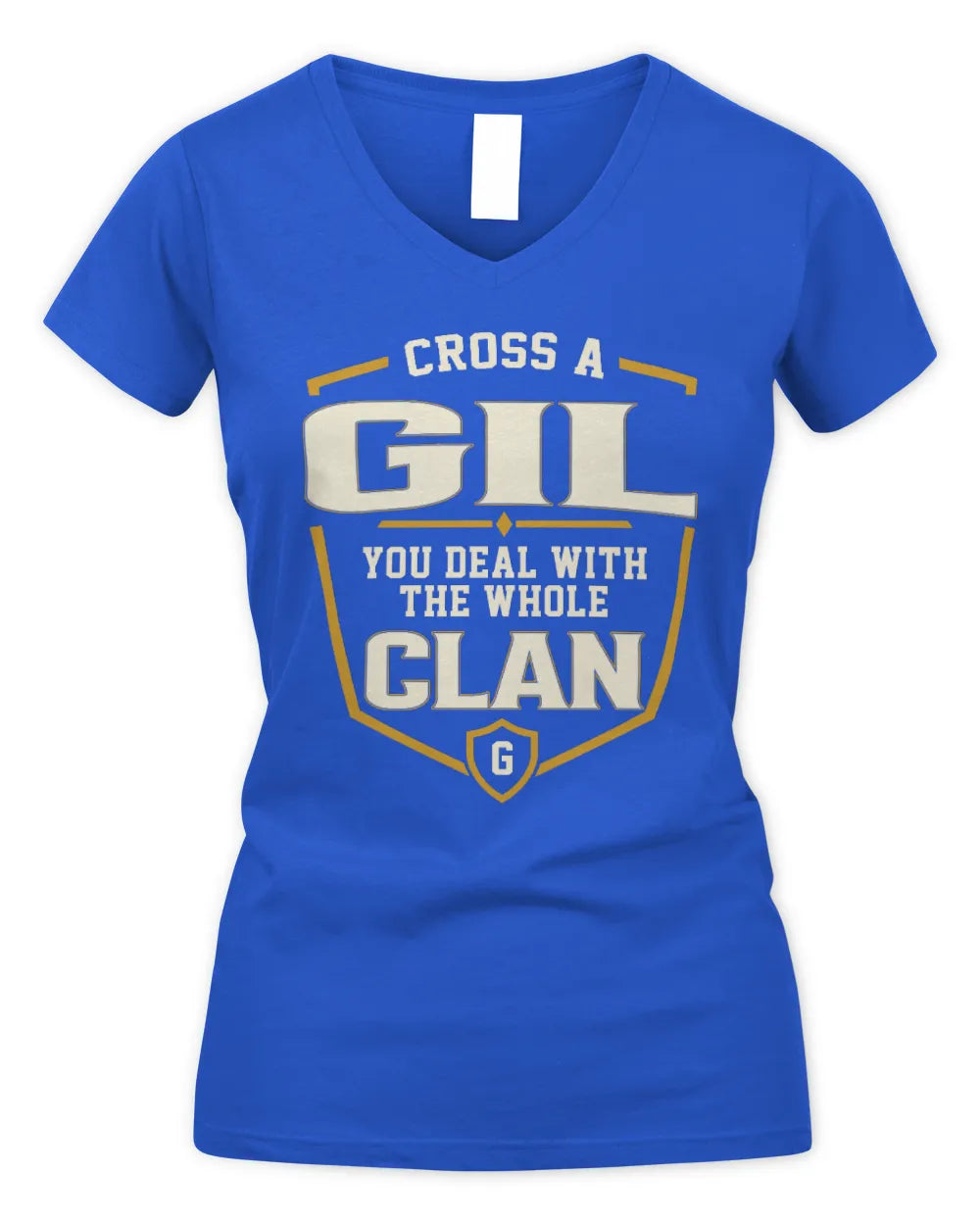 GIL NT1-K008 Cross A/An NAME, You Deal With the Whole Clan | Personalized Vintage T-Shirt - Women's V-Neck T-Shirt - Royal