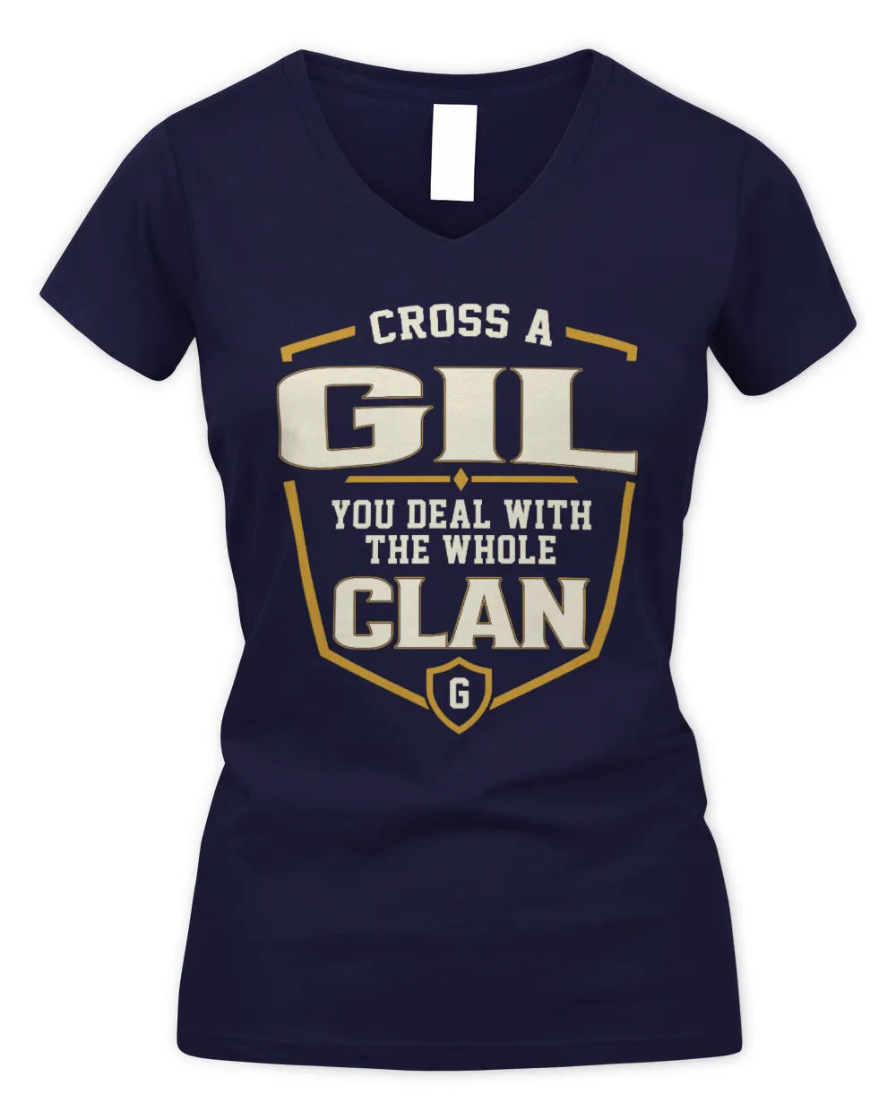 GIL NT1-K008 Cross A/An NAME, You Deal With the Whole Clan | Personalized Vintage T-Shirt - Women's V-Neck T-Shirt - Navy