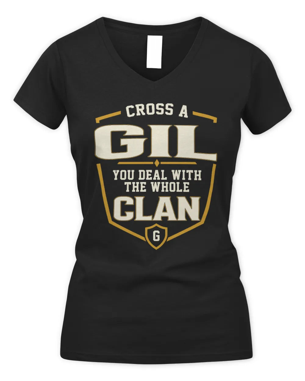 GIL NT1-K008 Cross A/An NAME, You Deal With the Whole Clan | Personalized Vintage T-Shirt - Women's V-Neck T-Shirt - Black