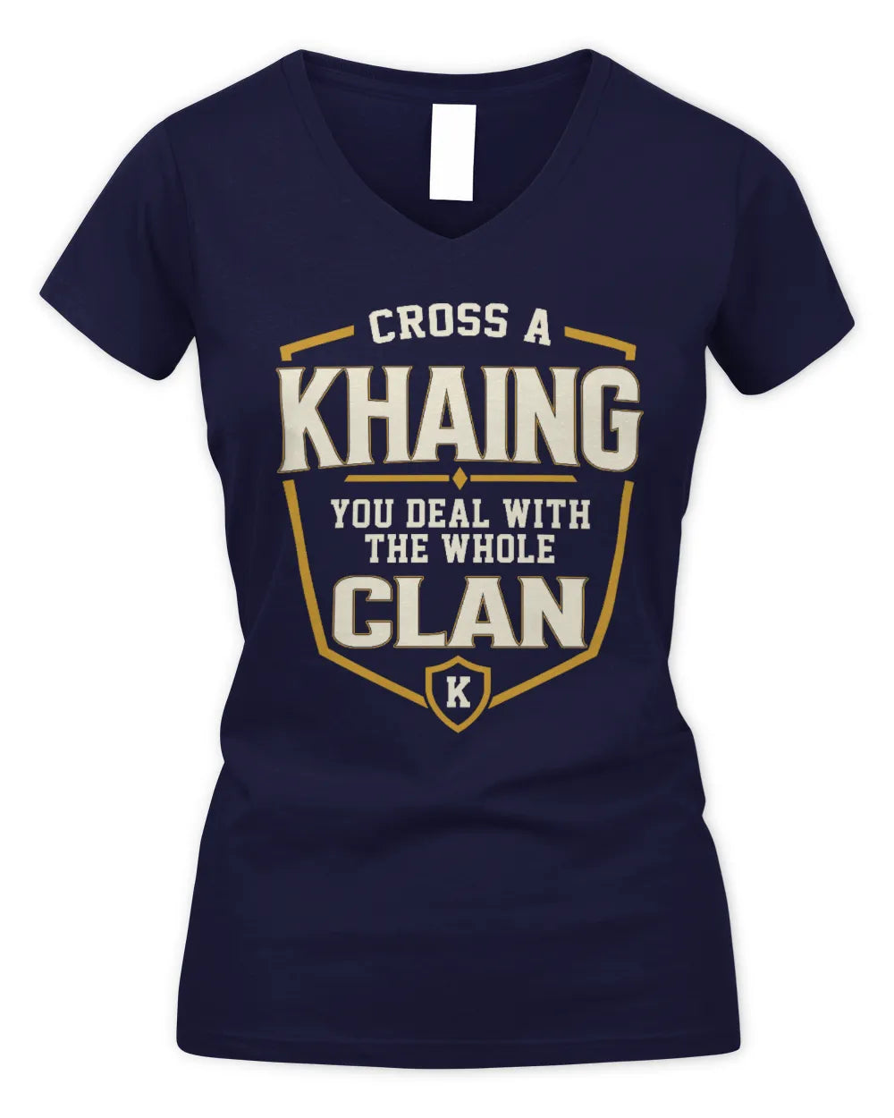 KHAING NT1-K008 Cross A/An NAME, You Deal With the Whole Clan | Personalized Vintage T-Shirt - Women's V-Neck T-Shirt - Navy