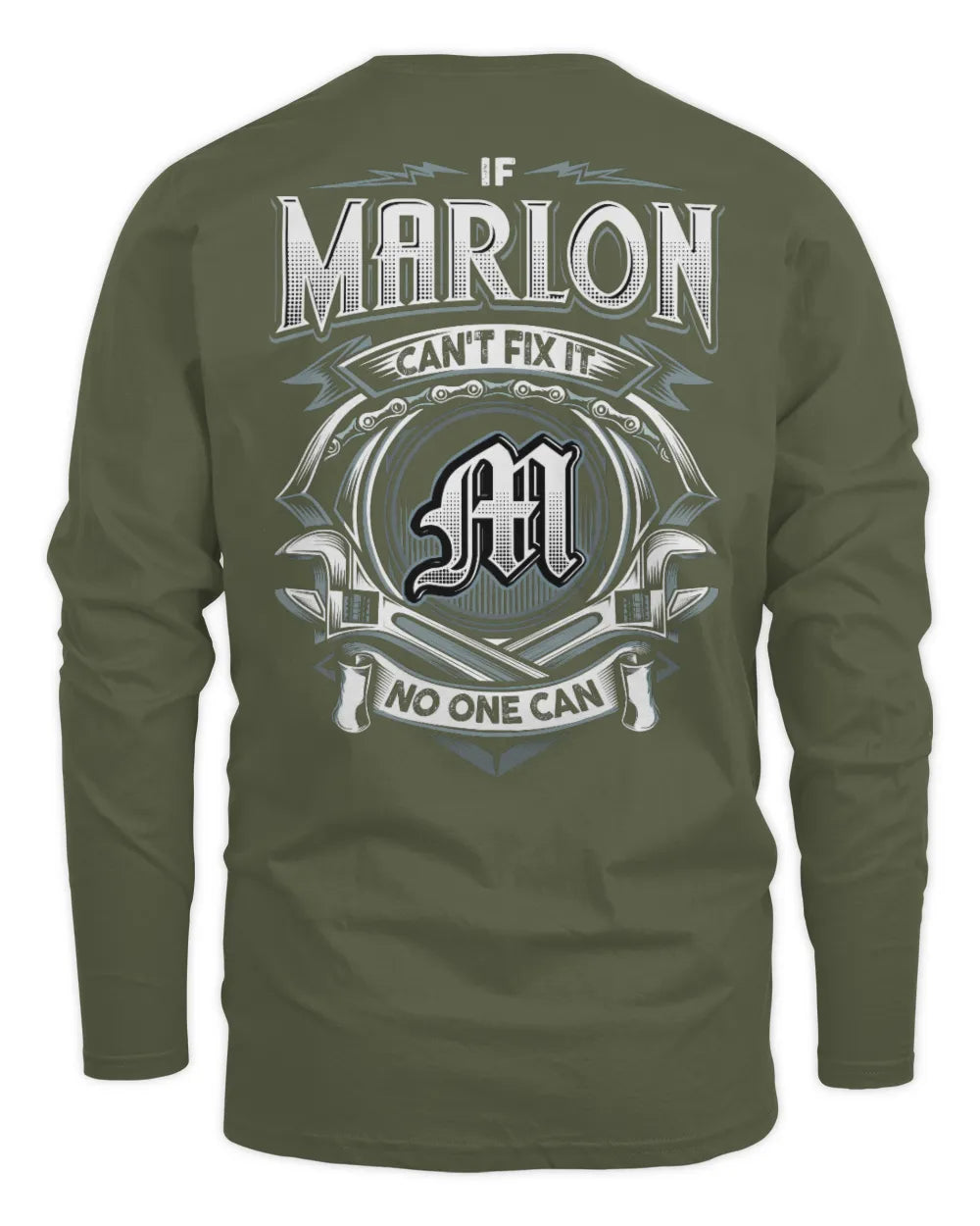 MARLON AP81-K4-626 - Personalized Ahmed Quote Apparel “If Ahmed Can't Fix It, No One Can” - Men's Long Sleeved T-Shirt - Military Green