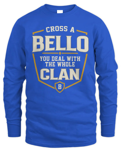 BELLO NT1-K008 Cross A/An NAME, You Deal With the Whole Clan | Personalized Vintage T-Shirt - Men's Long Sleeved T-Shirt - Royal