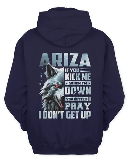 ARIZA AP62-K4-666 - Personalized Fierce Wolf Quote Apparel “If You Kick Me When I’m Down, You Better Pray I Don’t Get Up” - Unisex Hoodie - Navy