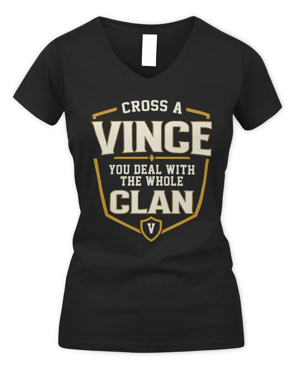 VINCE NT1-K008 Cross A/An NAME, You Deal With the Whole Clan | Personalized Vintage T-Shirt - Women's V-Neck T-Shirt - Black