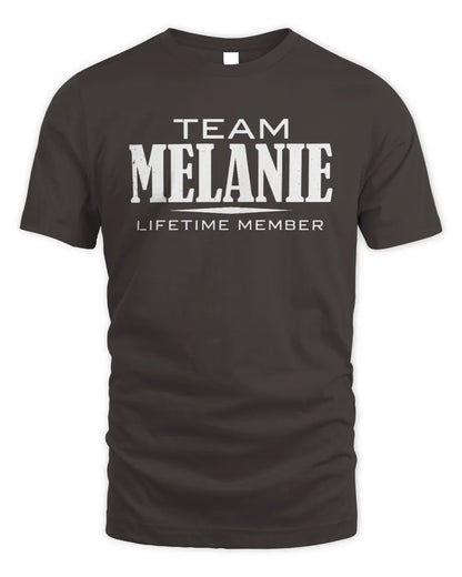 MELANIE BL62-K4-128 - Personalized “Team NAME Lifetime Member” - Unisex Standard T-Shirt - Dark Chocolate