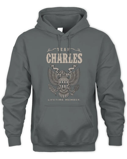 CHARLES TP06-K82 – Personalized Classic Style Apparel “Team NAME Lifetime Member” - Unisex Hoodie - Charcoal