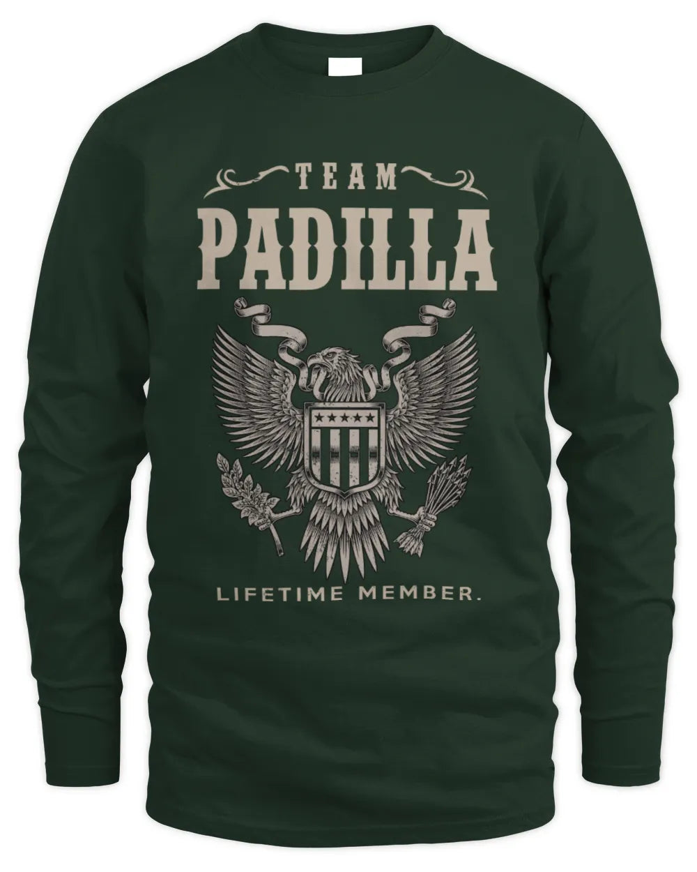 PADILLA TP06-K82 – Personalized Classic Style Apparel “Team NAME Lifetime Member” - Men's Long Sleeved T-Shirt - Forest Green