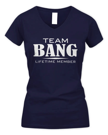 BANG BL62-K4-128 - Personalized “Team NAME Lifetime Member” - Women's V-Neck T-Shirt - Navy
