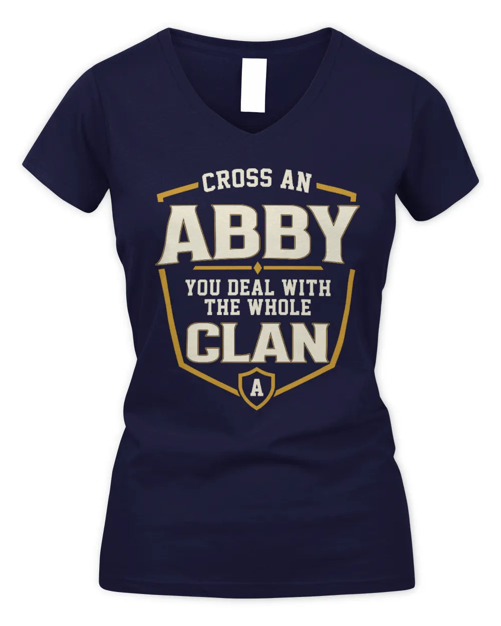 ABBY NT1-K008 Cross A/An NAME, You Deal With the Whole Clan | Personalized Vintage T-Shirt - Women's V-Neck T-Shirt - Navy