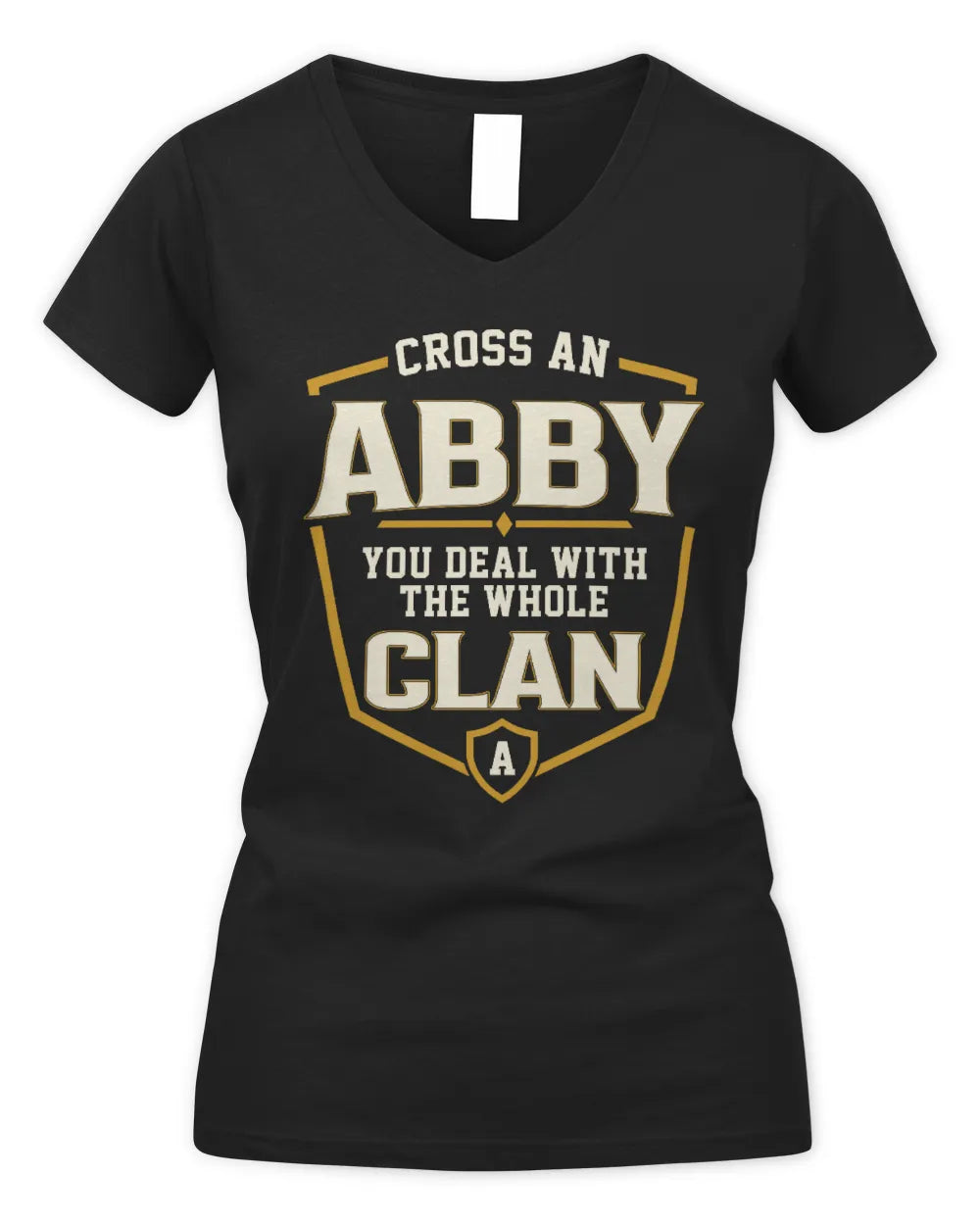 ABBY NT1-K008 Cross A/An NAME, You Deal With the Whole Clan | Personalized Vintage T-Shirt - Women's V-Neck T-Shirt - Black