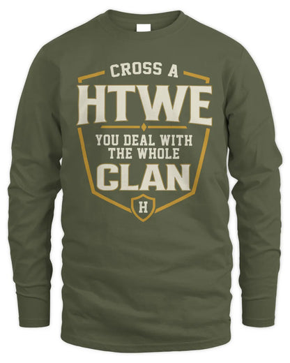 HTWE NT1-K008 Cross A/An NAME, You Deal With the Whole Clan | Personalized Vintage T-Shirt - Men's Long Sleeved T-Shirt - Military Green