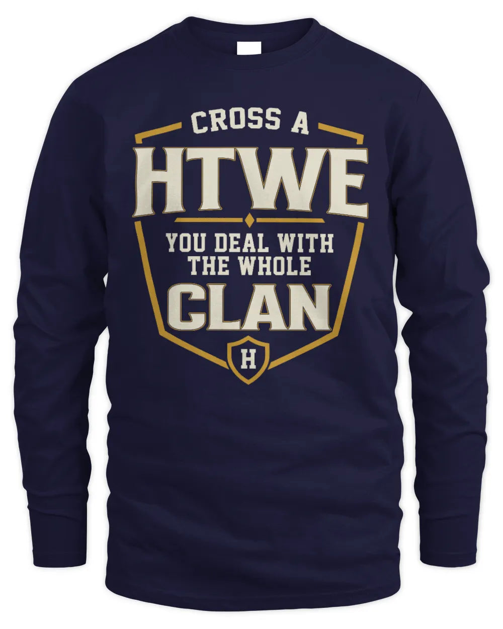 HTWE NT1-K008 Cross A/An NAME, You Deal With the Whole Clan | Personalized Vintage T-Shirt - Men's Long Sleeved T-Shirt - Navy