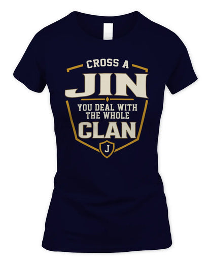 JIN NT1-K008 Cross A/An NAME, You Deal With the Whole Clan | Personalized Vintage T-Shirt - Women's Standard T-Shirt - Navy