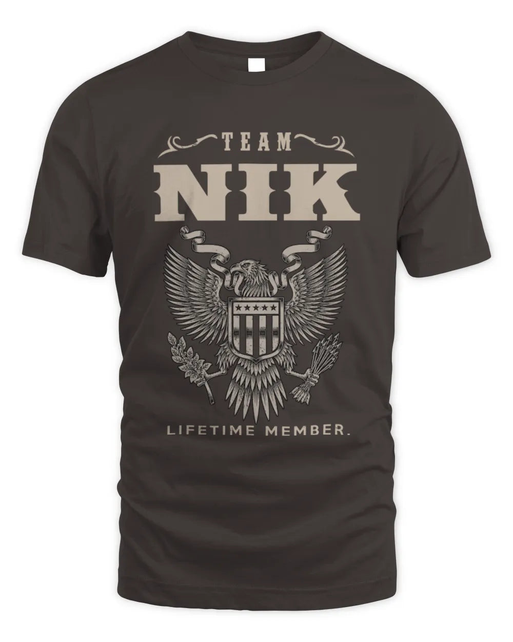 NIK TP06-K82 – Personalized Classic Style Apparel “Team NAME Lifetime Member” - Unisex Standard T-Shirt - Dark Chocolate