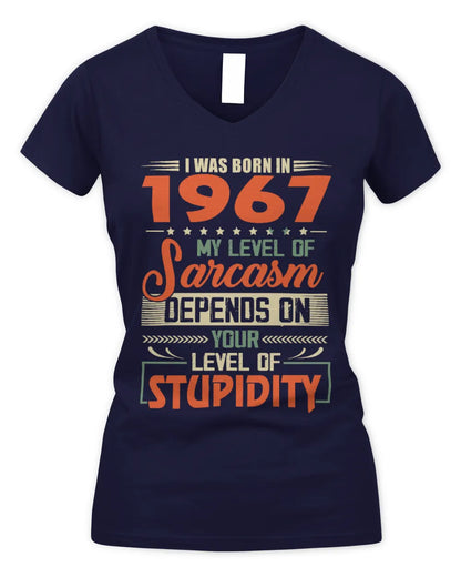 1967 HH89-K2 – Vintage Born to Be Sarcastic T-Shirt - Women's V-Neck T-Shirt - Navy
