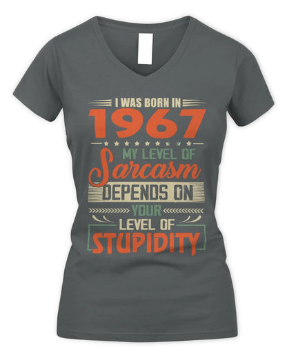 1967 HH89-K2 – Vintage Born to Be Sarcastic T-Shirt - Women's V-Neck T-Shirt - Charcoal