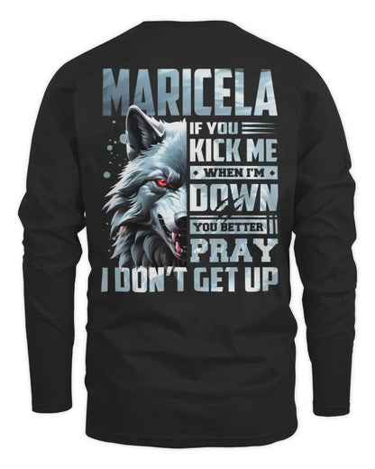 MARICELA AP62-K4-666 - Personalized Fierce Wolf Quote Apparel “If You Kick Me When I’m Down, You Better Pray I Don’t Get Up” - Men's Long Sleeved T-Shirt - Black