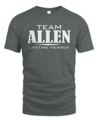 ALLEN BL62-K4-128 - Personalized “Team NAME Lifetime Member” - Unisex Standard T-Shirt - Charcoal