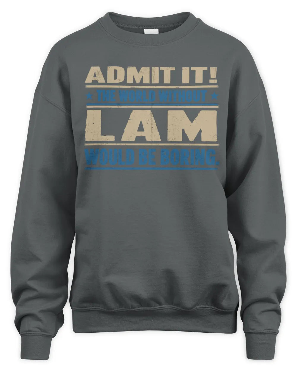 LAM TP68-K2-968 – Personalized Funny Quote Apparel “The World Without NAME Would Be Boring” - Unisex Sweatshirt - Charcoal