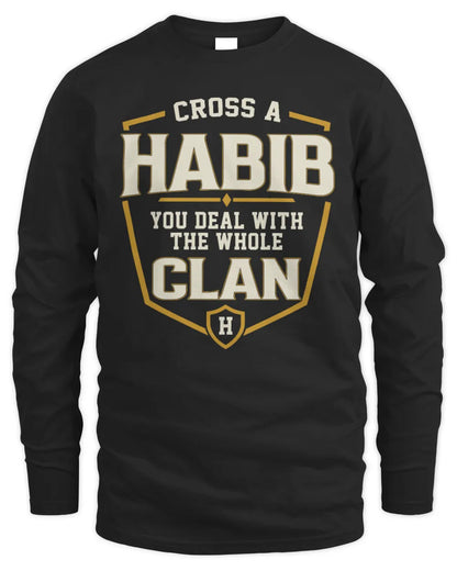 HABIB NT1-K008 Cross A/An NAME, You Deal With the Whole Clan | Personalized Vintage T-Shirt - Men's Long Sleeved T-Shirt - Black